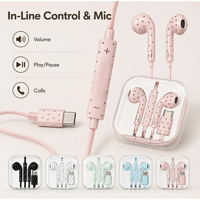 Usb C Earphone - Earphone Tipe C Pola Bintang Polka